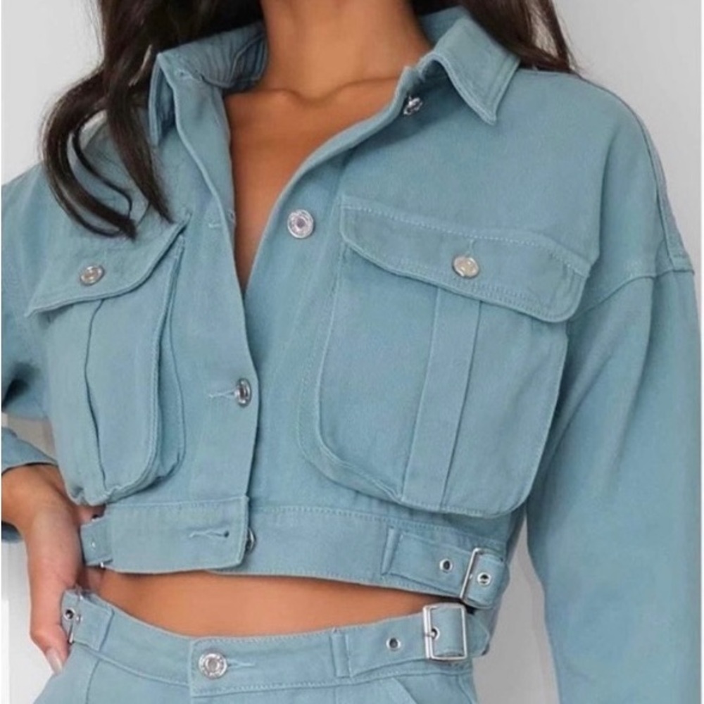 Missguided Blue / Green Denim Jacket